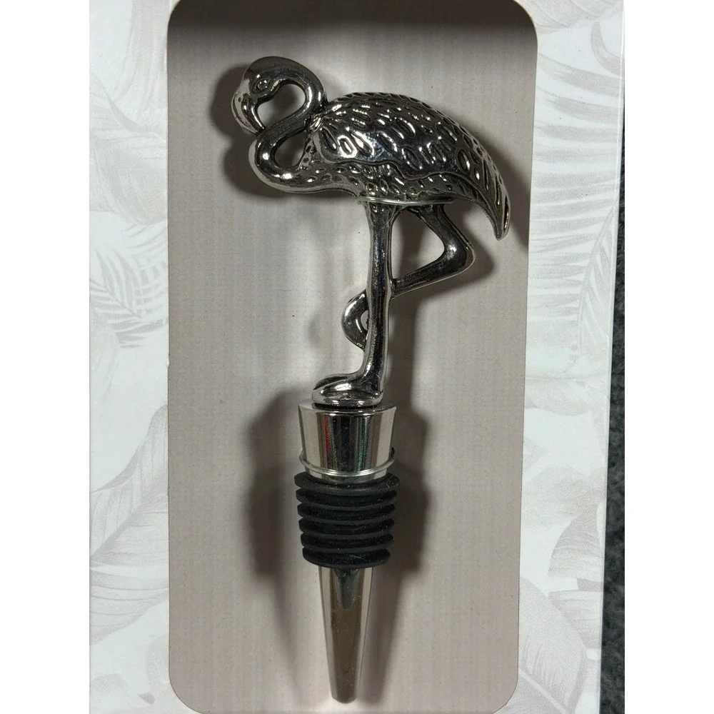 Tommy Bahama Flamingo Wine Bottle Stopper Silver Tone Metal Tropical NIB